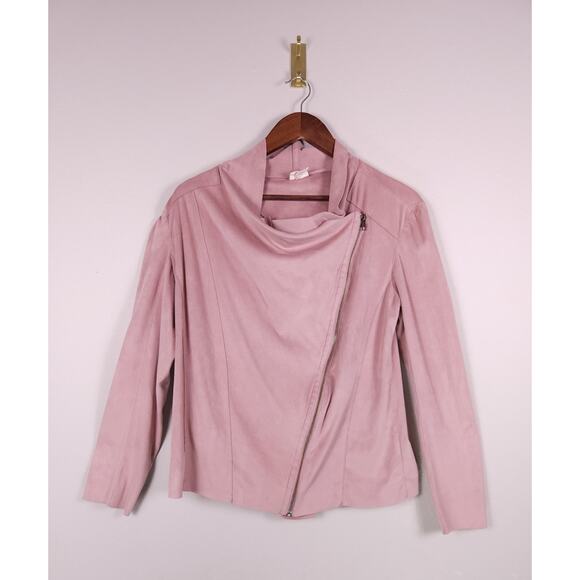 Mote Faux Suede Asymmetrical Zip Jacket Blush Pink Size Large - Picture 1 of 12